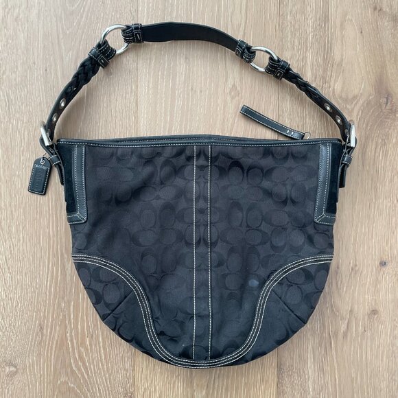 Vintage Coach Purse Hobo Signature Shoulder Bag Black Monogram 6279 Y2K - Picture 2 of 11